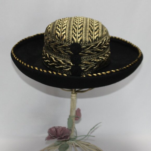 Vintage Dasha 100% Wool Black & Gold Hat main image 5